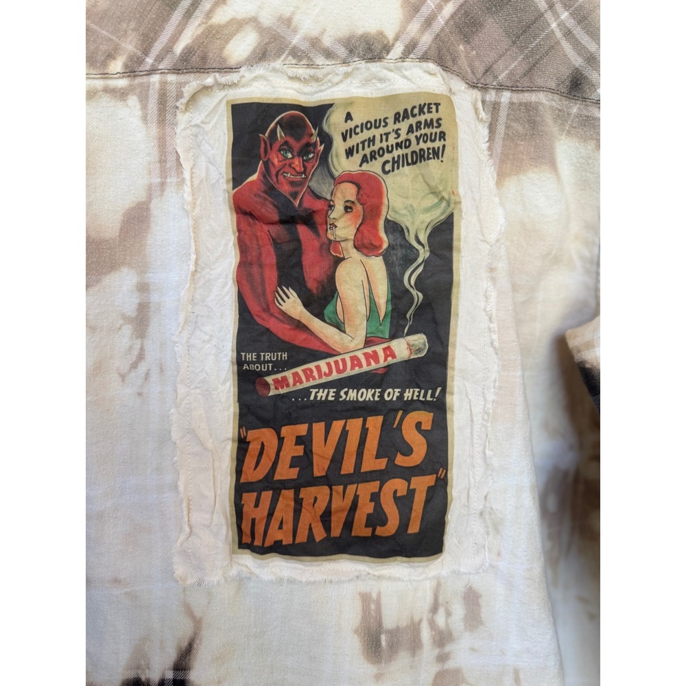 Vintage Marijuana Propaganda Flannel Large Bleached Devil's Harvest Shirt